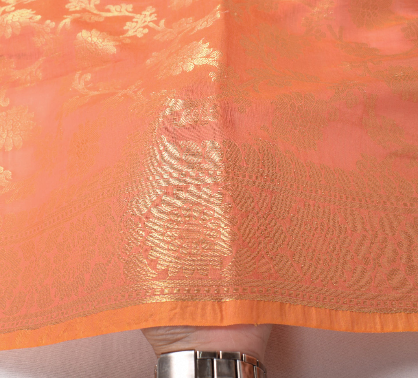 Sushila Vintage Peach Banarasi Dupatta Art Cotton Silk Floral Brocade Long Stole