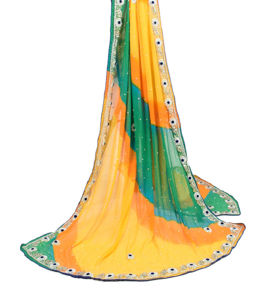Sushila Vintage Multi-Color Dupatta Pure Chiffon Glass Embellish Long Stole Wrap