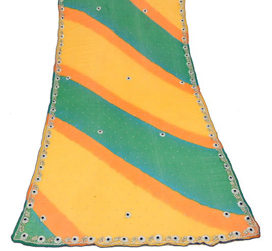 Sushila Vintage Multi-Color Dupatta Pure Chiffon Glass Embellish Long Stole Wrap