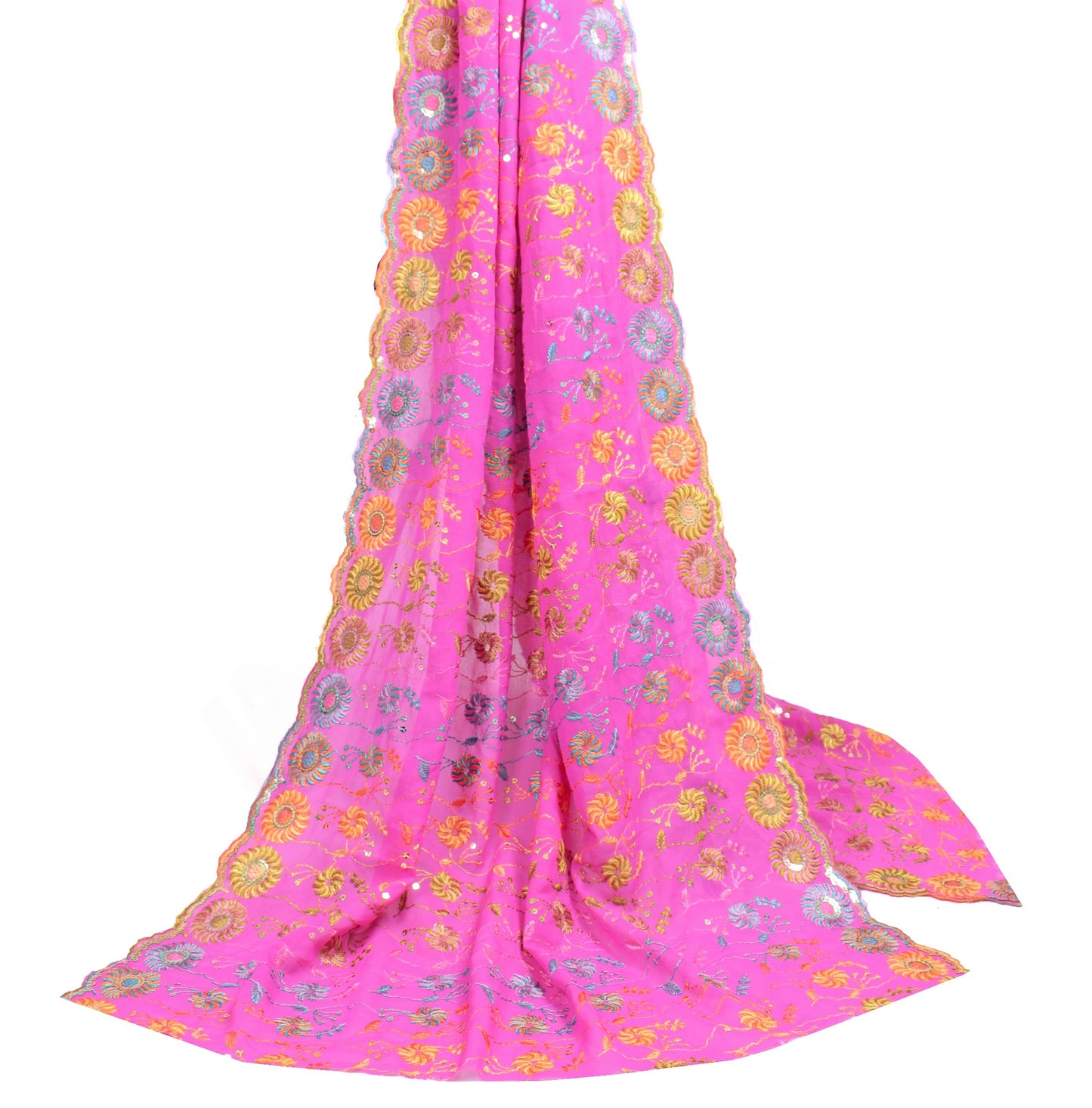 Sushila Vintage Pink Embroidered Dupatta Art Georgette Floral Long Stole Scarves