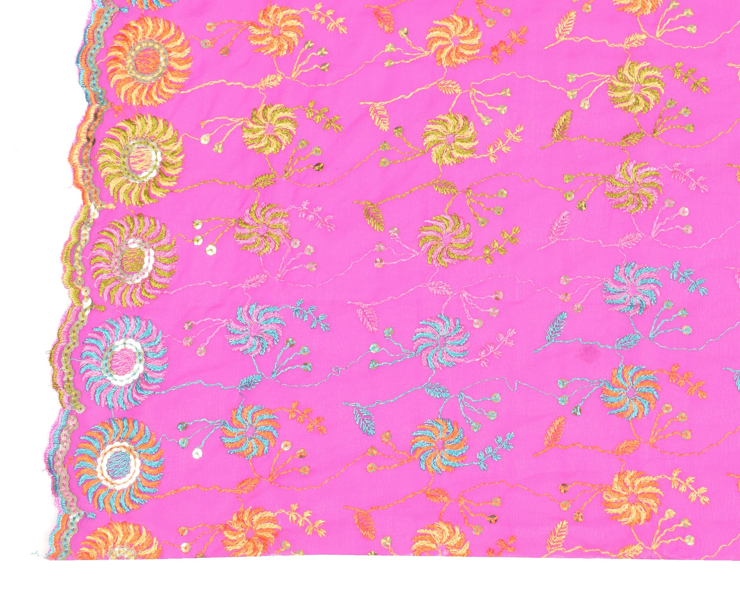 Sushila Vintage Pink Embroidered Dupatta Art Georgette Floral Long Stole Scarves