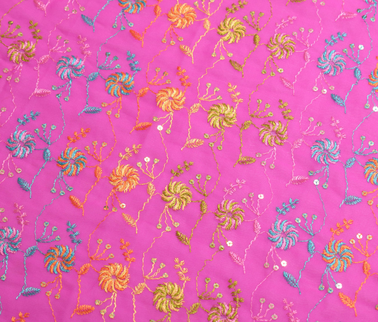 Sushila Vintage Pink Embroidered Dupatta Art Georgette Floral Long Stole Scarves