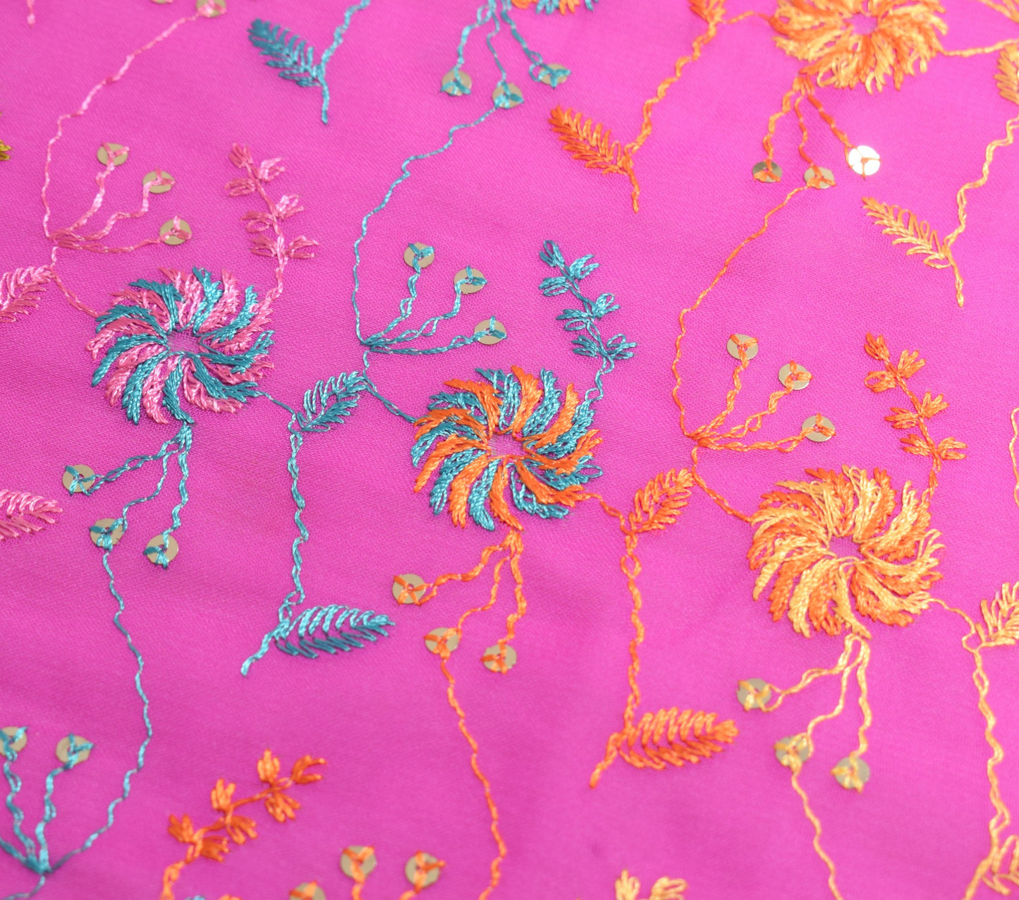 Sushila Vintage Pink Embroidered Dupatta Art Georgette Floral Long Stole Scarves