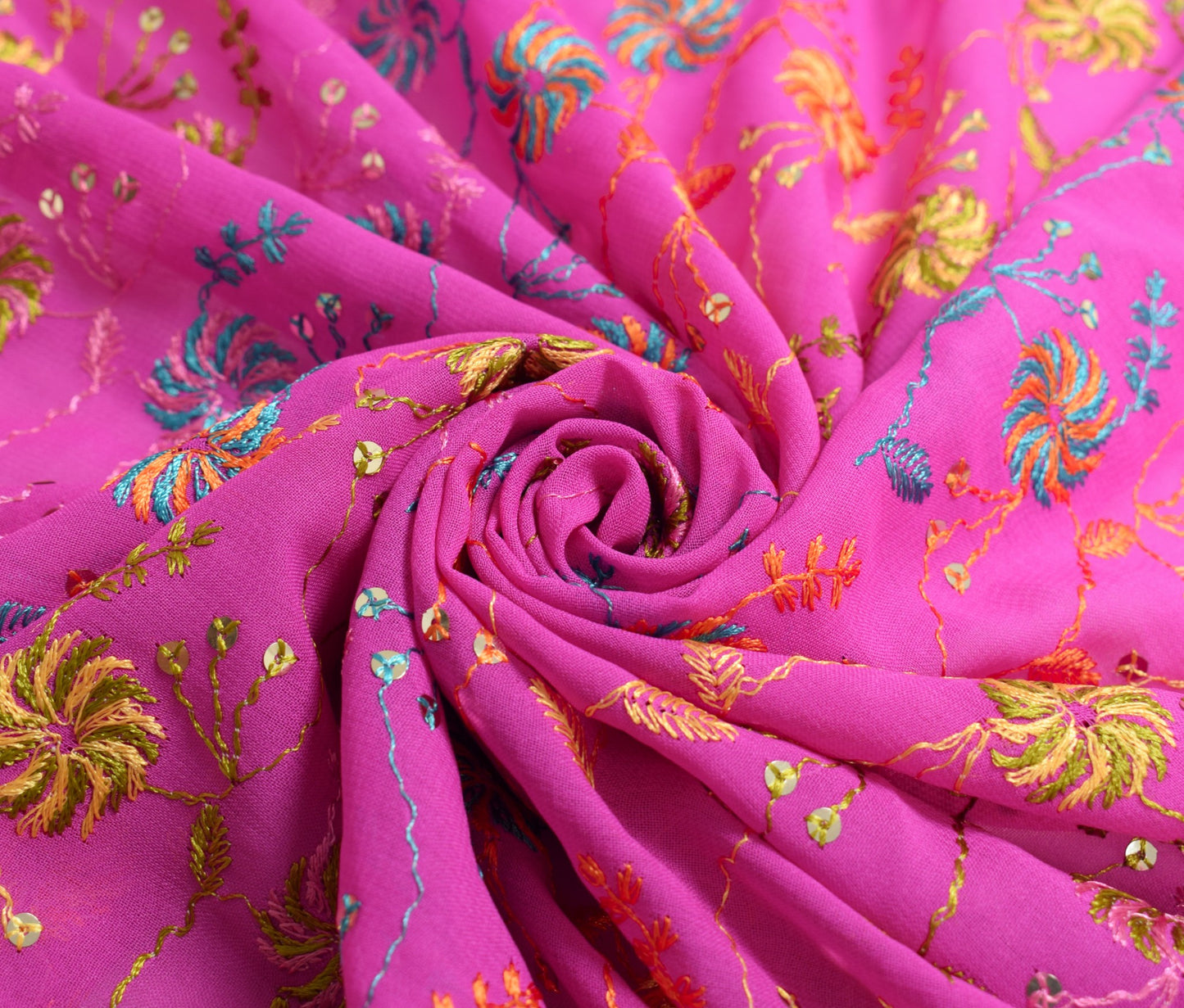 Sushila Vintage Pink Embroidered Dupatta Art Georgette Floral Long Stole Scarves