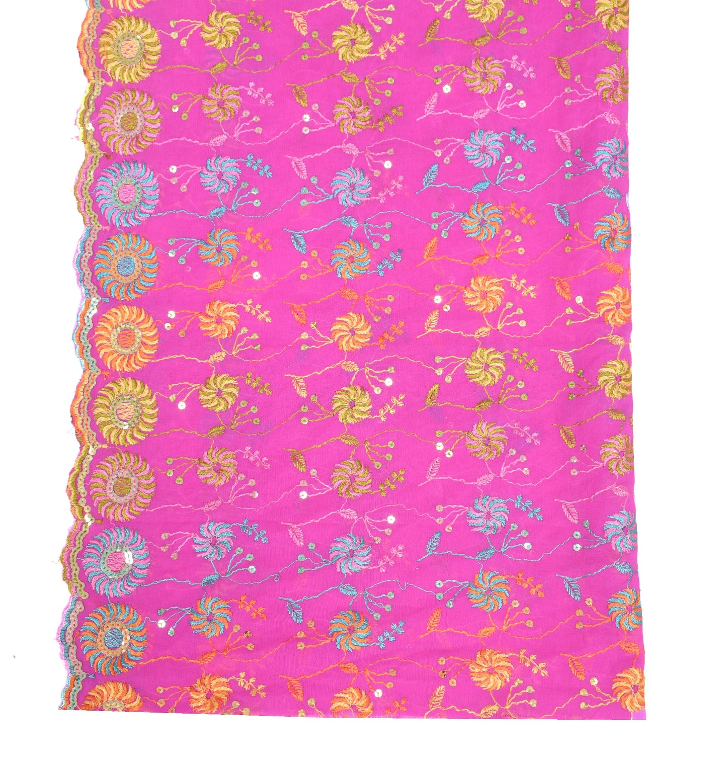 Sushila Vintage Pink Embroidered Dupatta Art Georgette Floral Long Stole Scarves