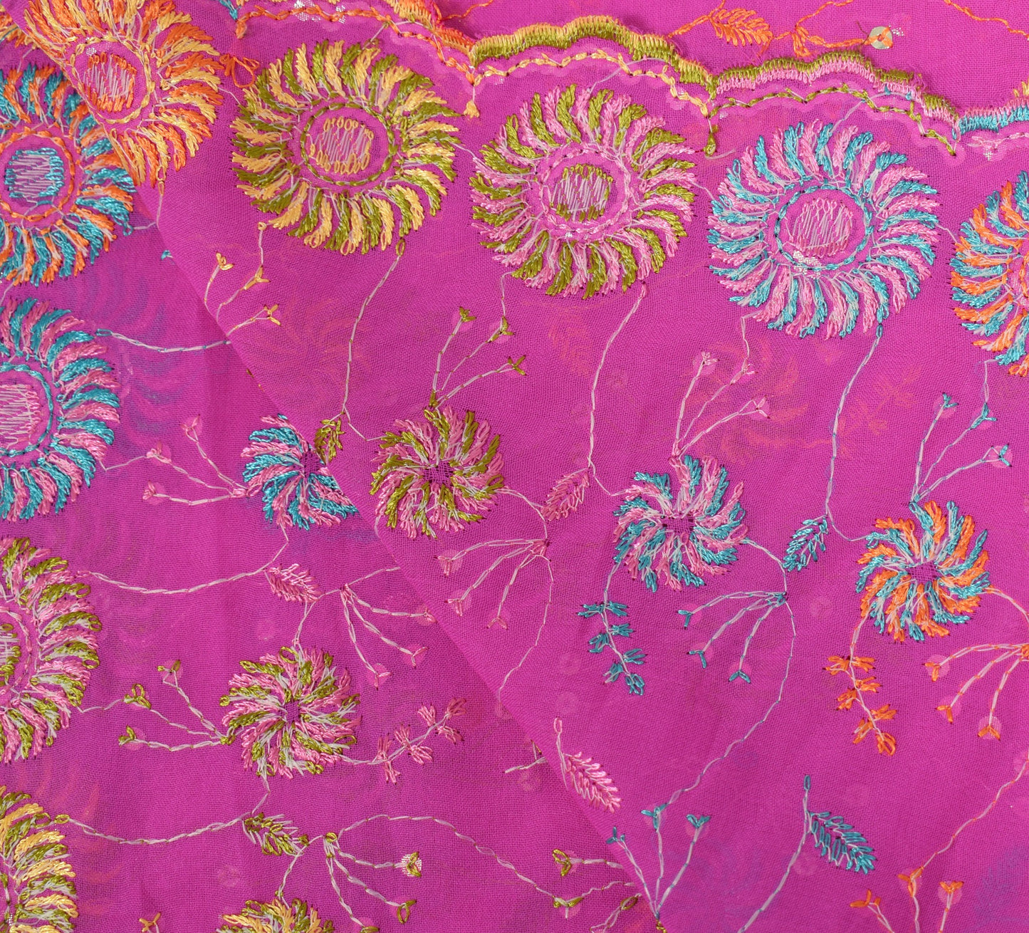 Sushila Vintage Pink Embroidered Dupatta Art Georgette Floral Long Stole Scarves