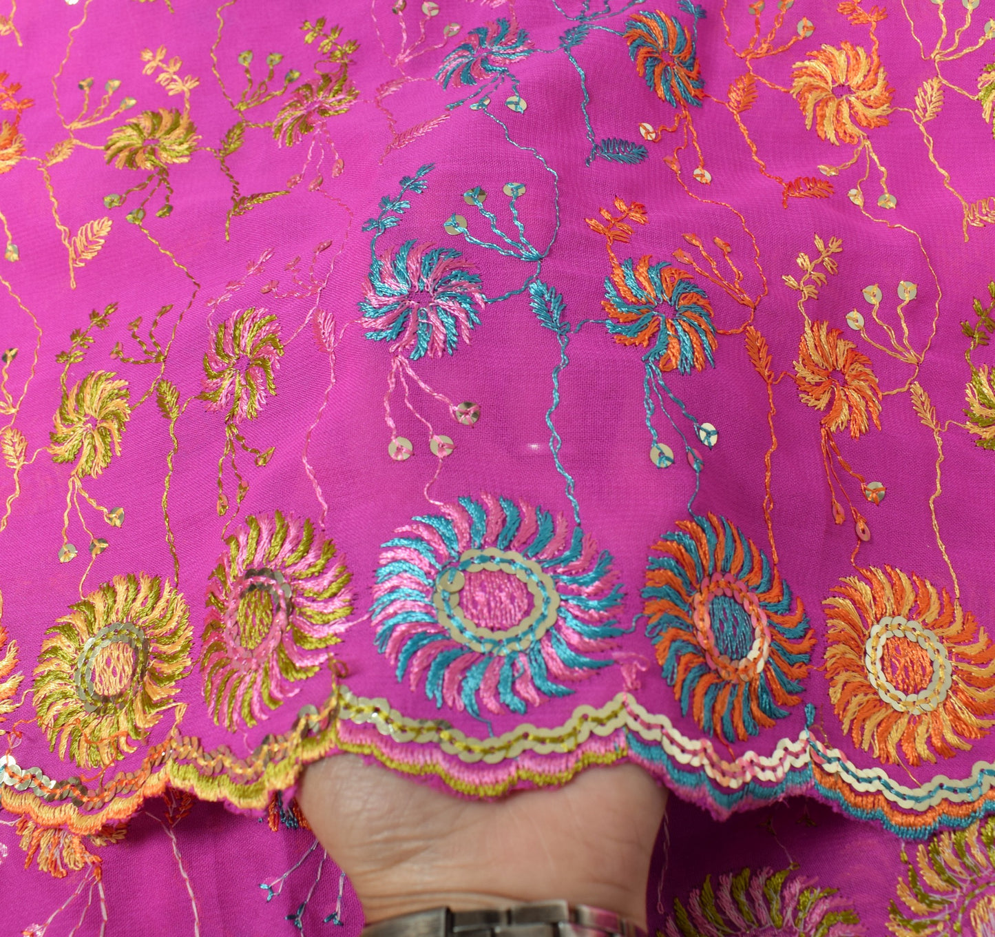 Sushila Vintage Pink Embroidered Dupatta Art Georgette Floral Long Stole Scarves
