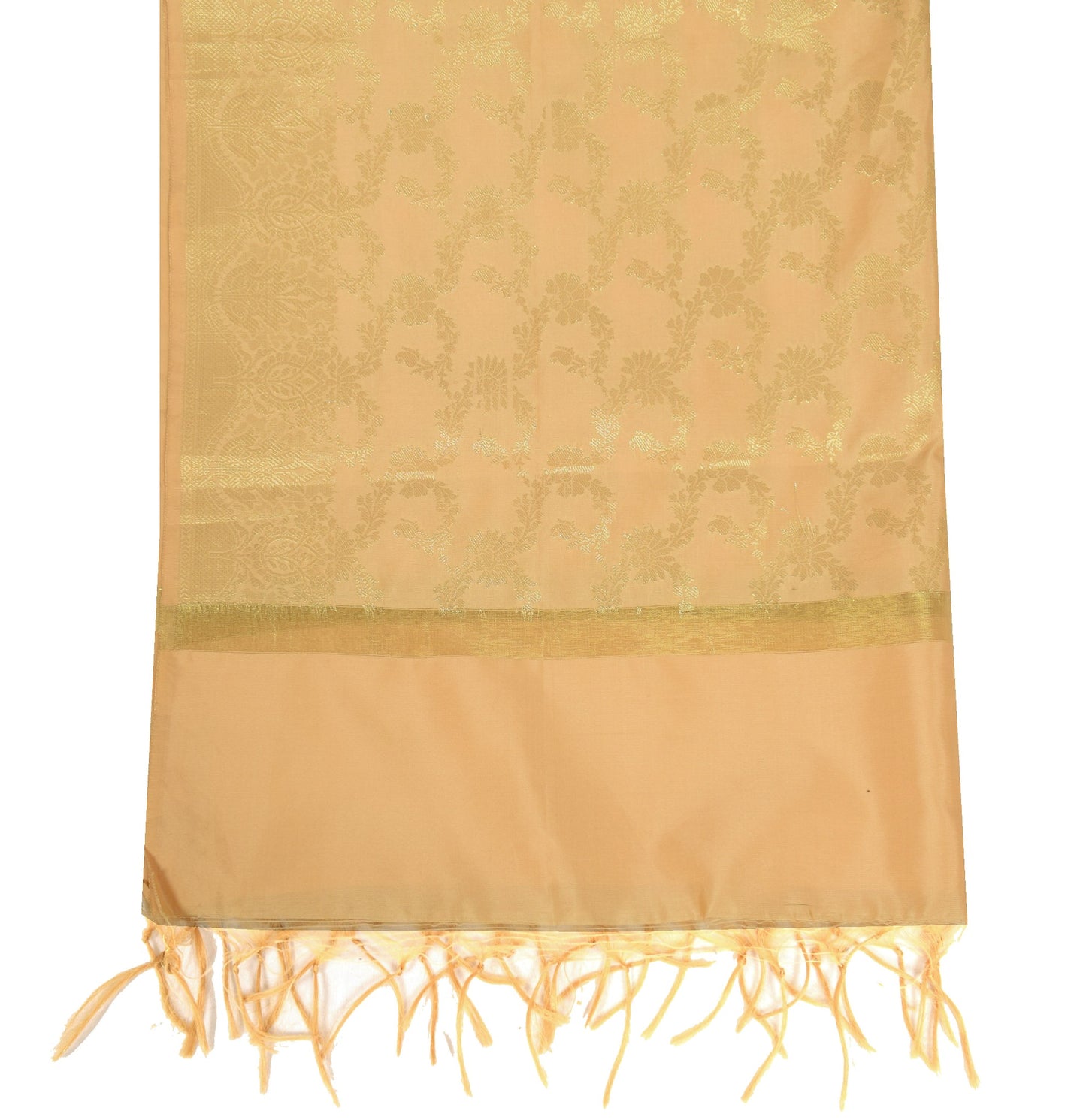 Sushila Vintage Beige Banarasi Dupatta Art Silk Zari Brocade Floral Long Stole