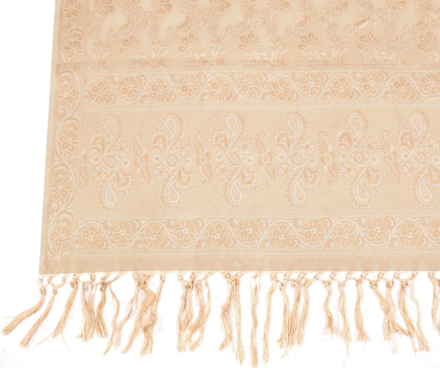 Sushila Vintage Resham Woven Dupatta Art Cotton Silk Cream Indian Long Stole