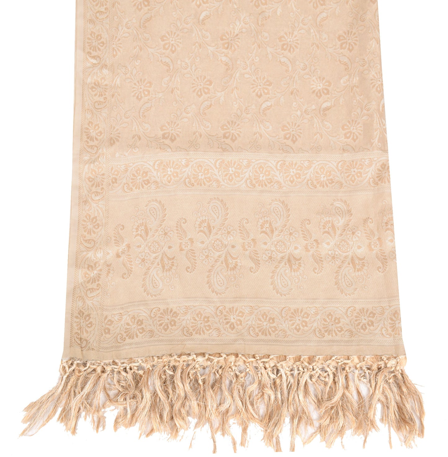 Sushila Vintage Resham Woven Dupatta Art Cotton Silk Cream Indian Long Stole