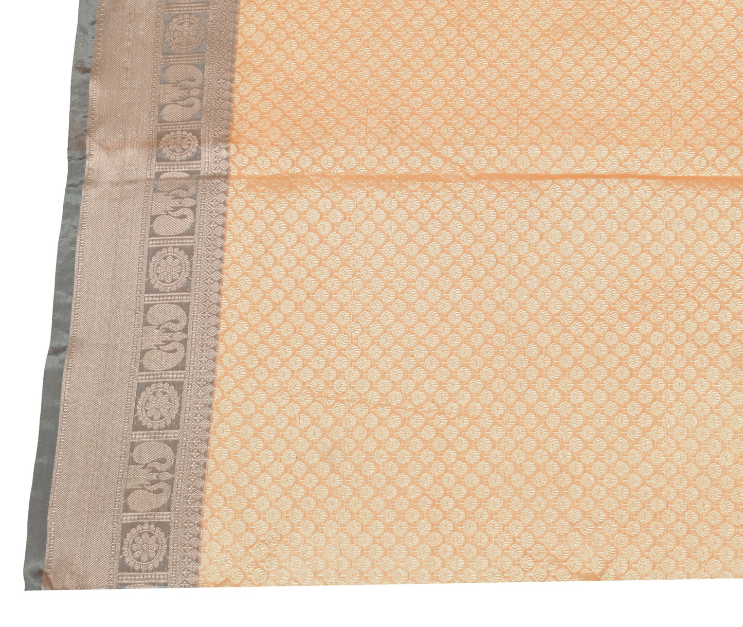 Sushila Vintage Peach Dupatta with Gray Border Art Silk Floral Woven Long Stole