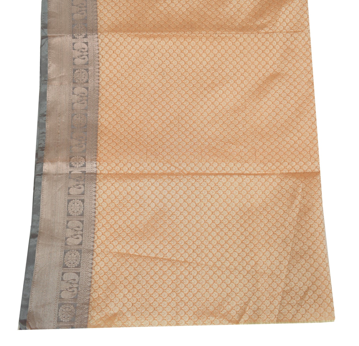 Sushila Vintage Peach Dupatta with Gray Border Art Silk Floral Woven Long Stole