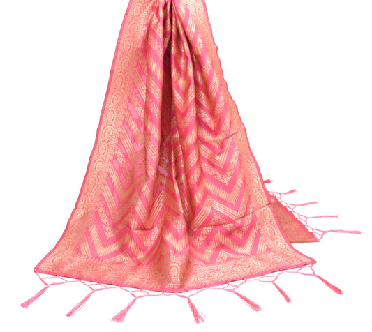 Sushila Vintage Banarasi Pink Dupatta Art Silk Resham Brocade Zig-Zag LongStole