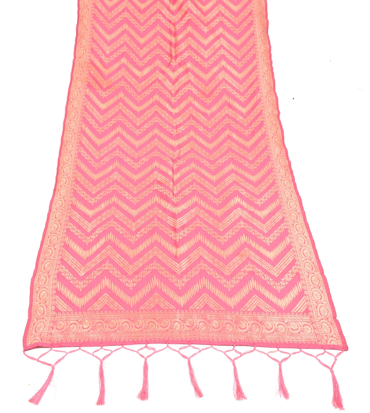 Sushila Vintage Banarasi Pink Dupatta Art Silk Resham Brocade Zig-Zag LongStole