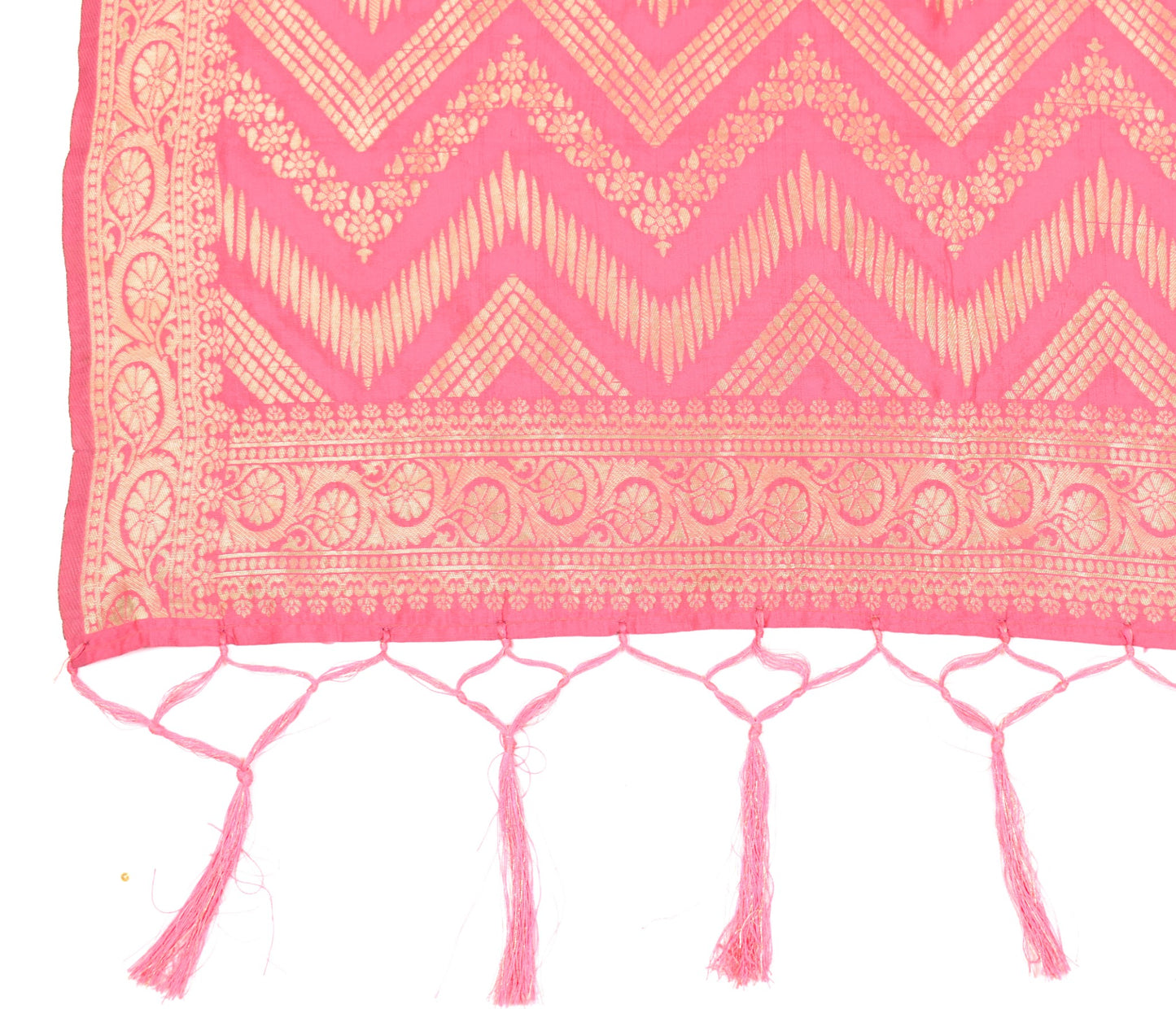 Sushila Vintage Banarasi Pink Dupatta Art Silk Resham Brocade Zig-Zag LongStole