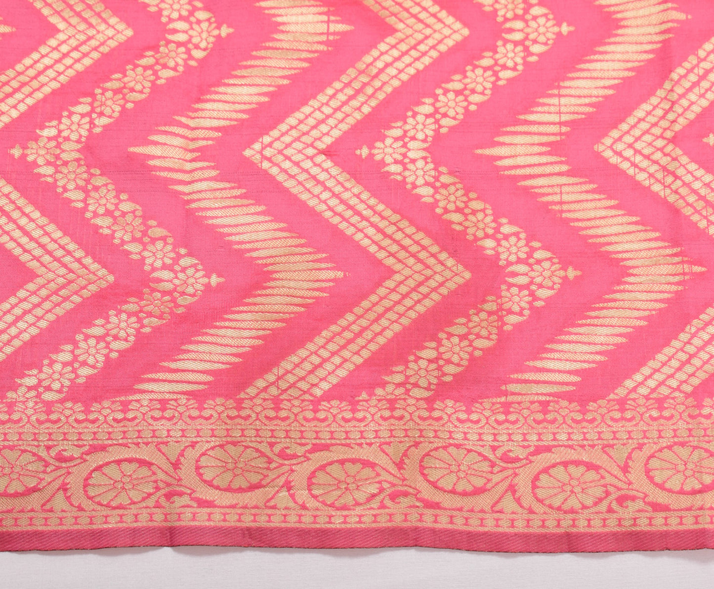 Sushila Vintage Banarasi Pink Dupatta Art Silk Resham Brocade Zig-Zag LongStole
