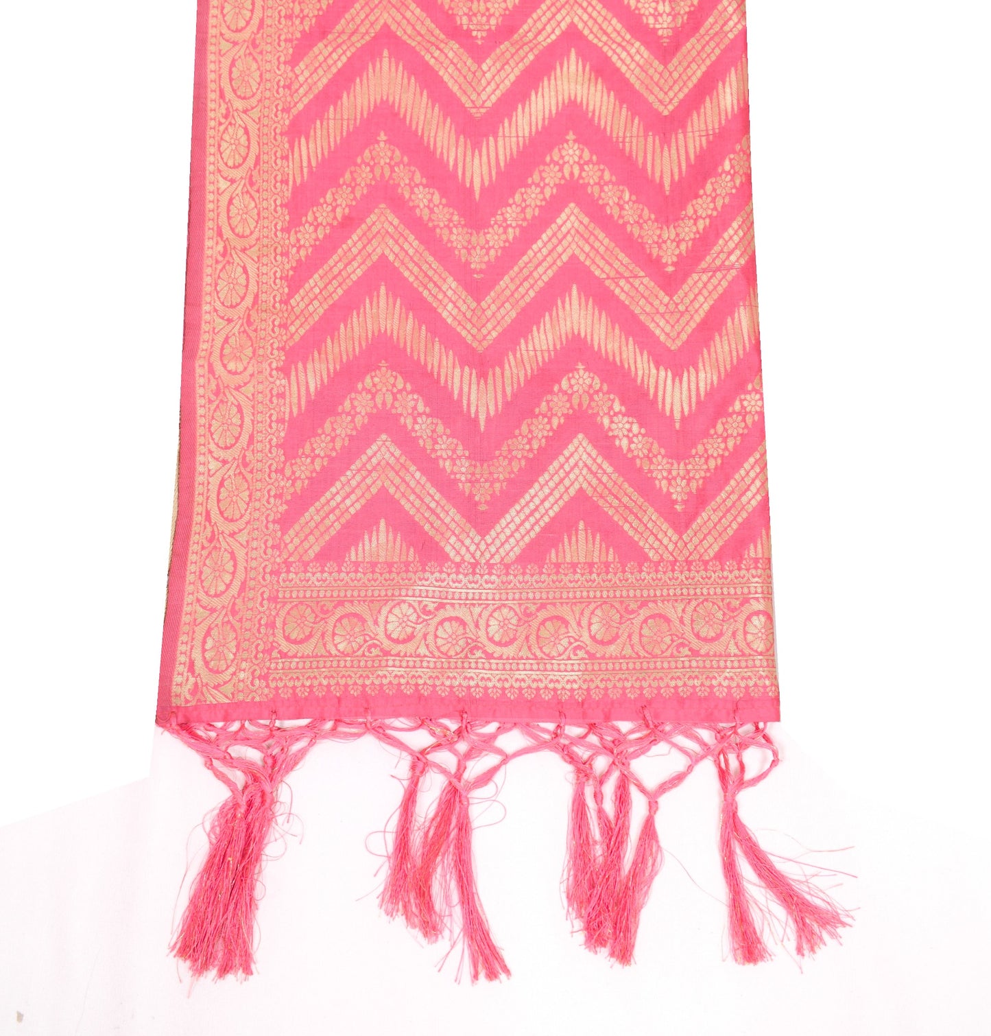 Sushila Vintage Banarasi Pink Dupatta Art Silk Resham Brocade Zig-Zag LongStole
