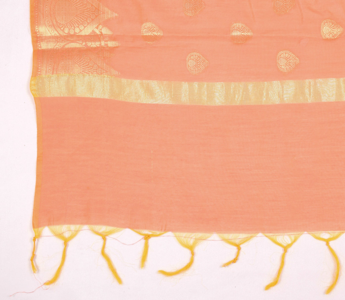 Sushila Vintage Peach Orange Dupatta Art Cotton Silk Woven Banarasi Long Stole