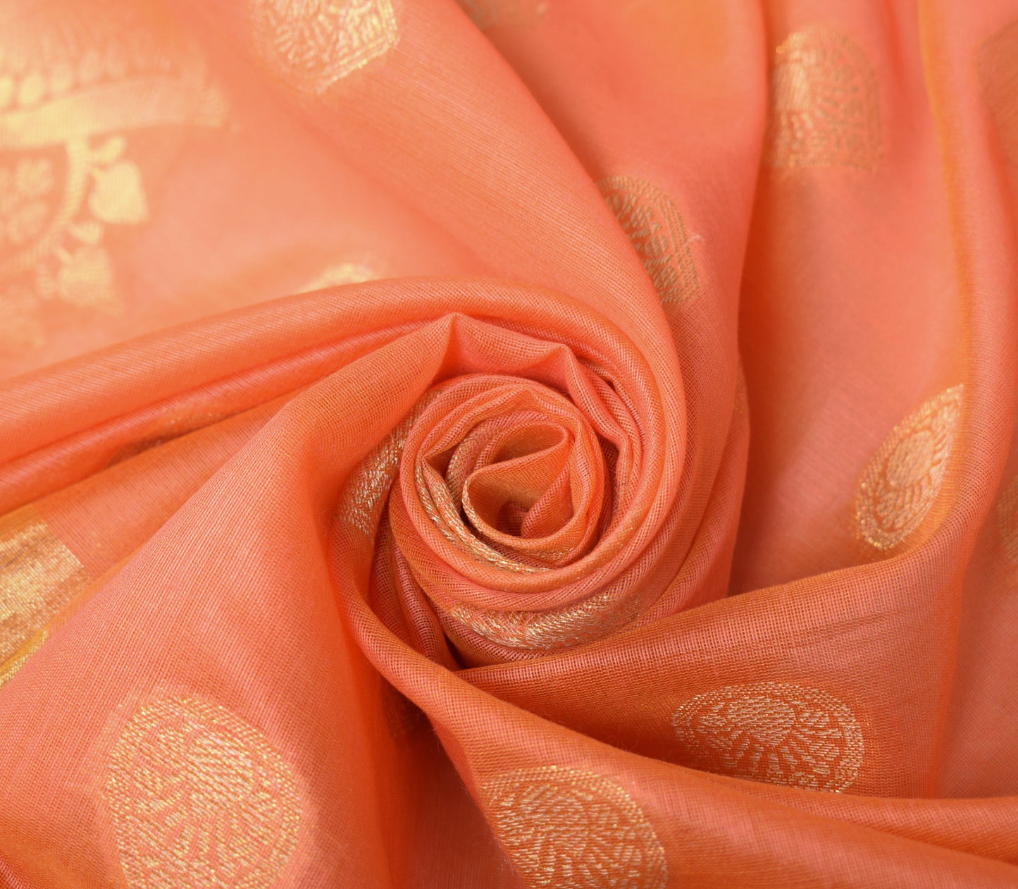 Sushila Vintage Peach Orange Dupatta Art Cotton Silk Woven Banarasi Long Stole