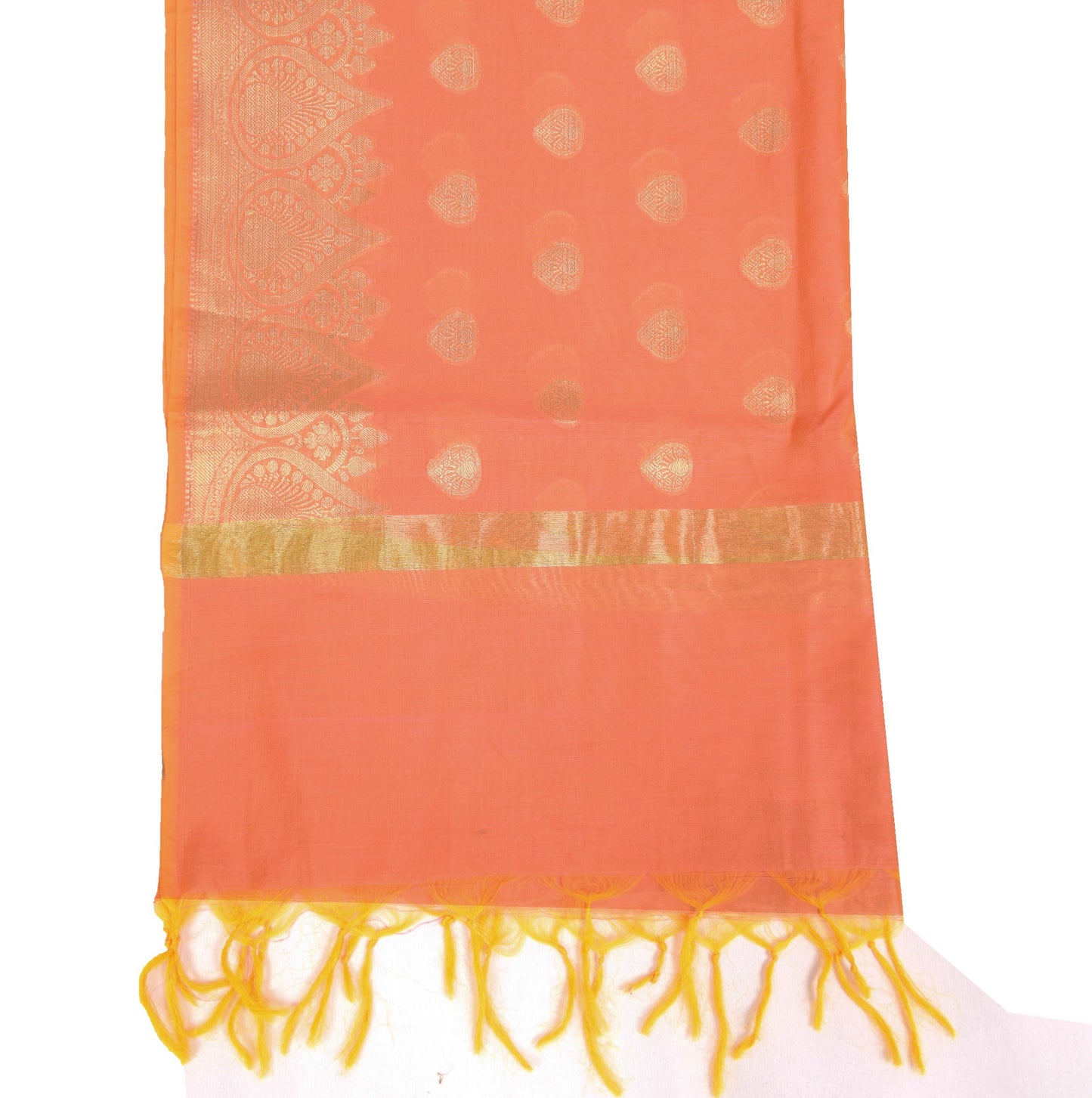 Sushila Vintage Peach Orange Dupatta Art Cotton Silk Woven Banarasi Long Stole