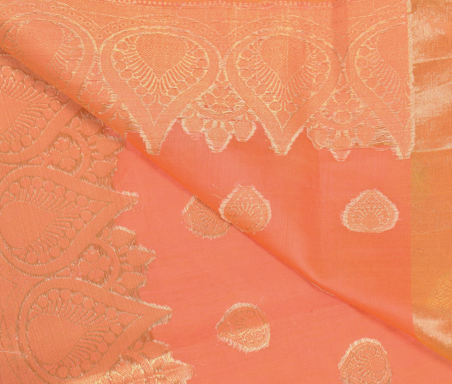 Sushila Vintage Peach Orange Dupatta Art Cotton Silk Woven Banarasi Long Stole