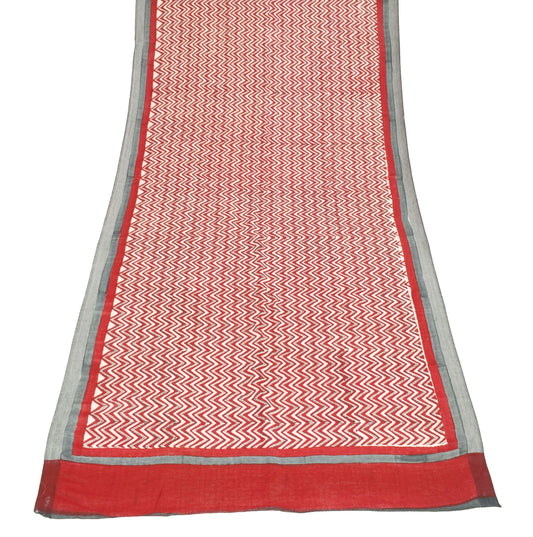 Sushila Vintage Red Cream Dupatta Pure Woolen Hand Printed Zig-Zag Long Stole