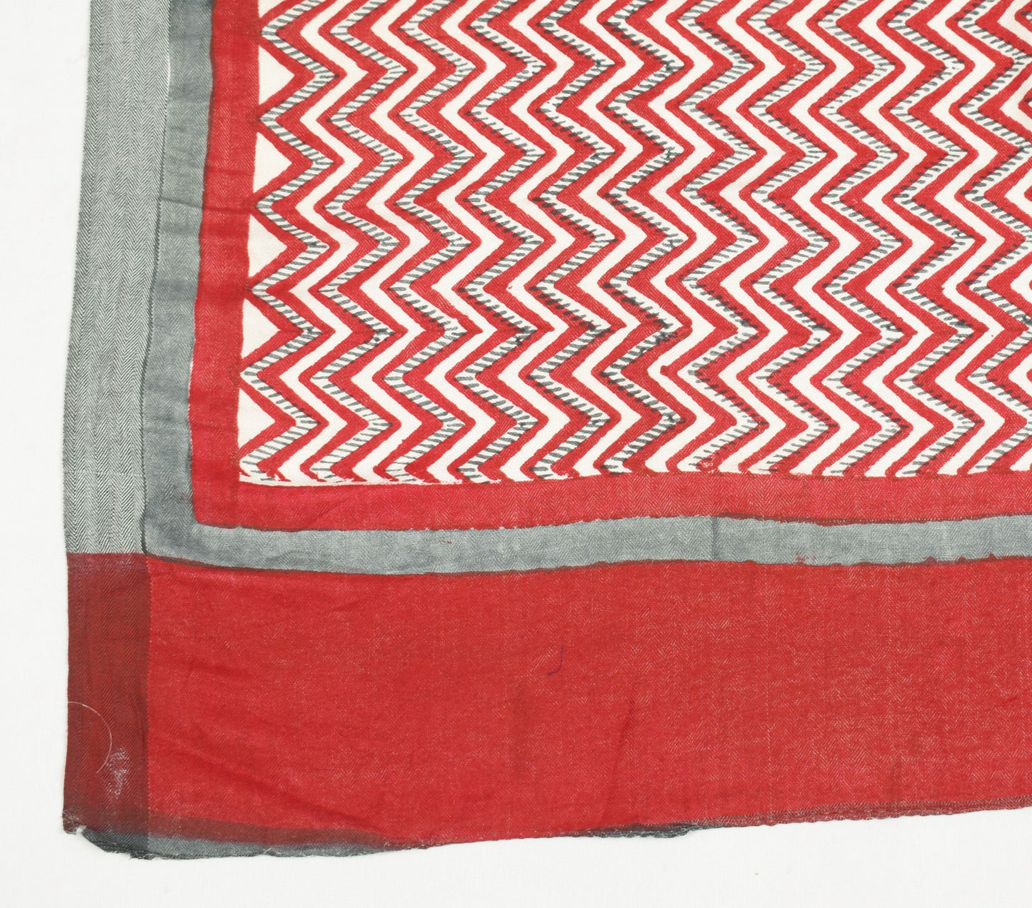 Sushila Vintage Red Cream Dupatta Pure Woolen Hand Printed Zig-Zag Long Stole