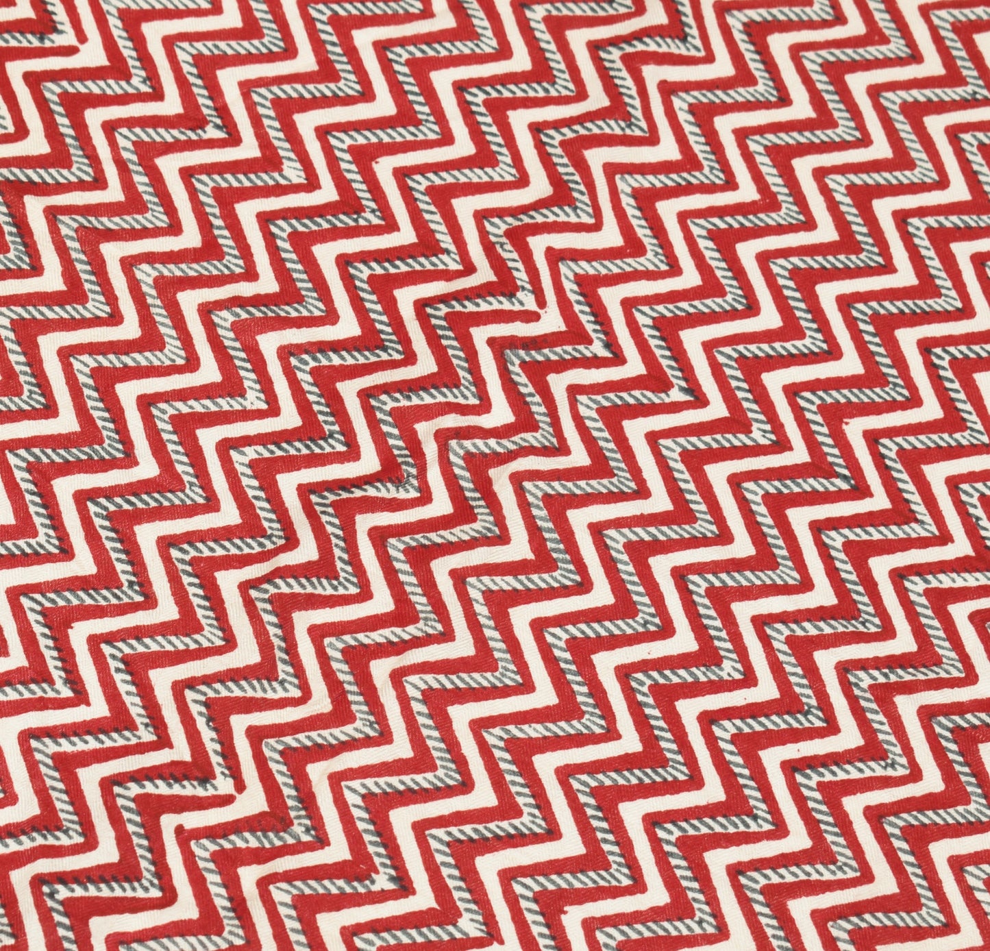 Sushila Vintage Red Cream Dupatta Pure Woolen Hand Printed Zig-Zag Long Stole