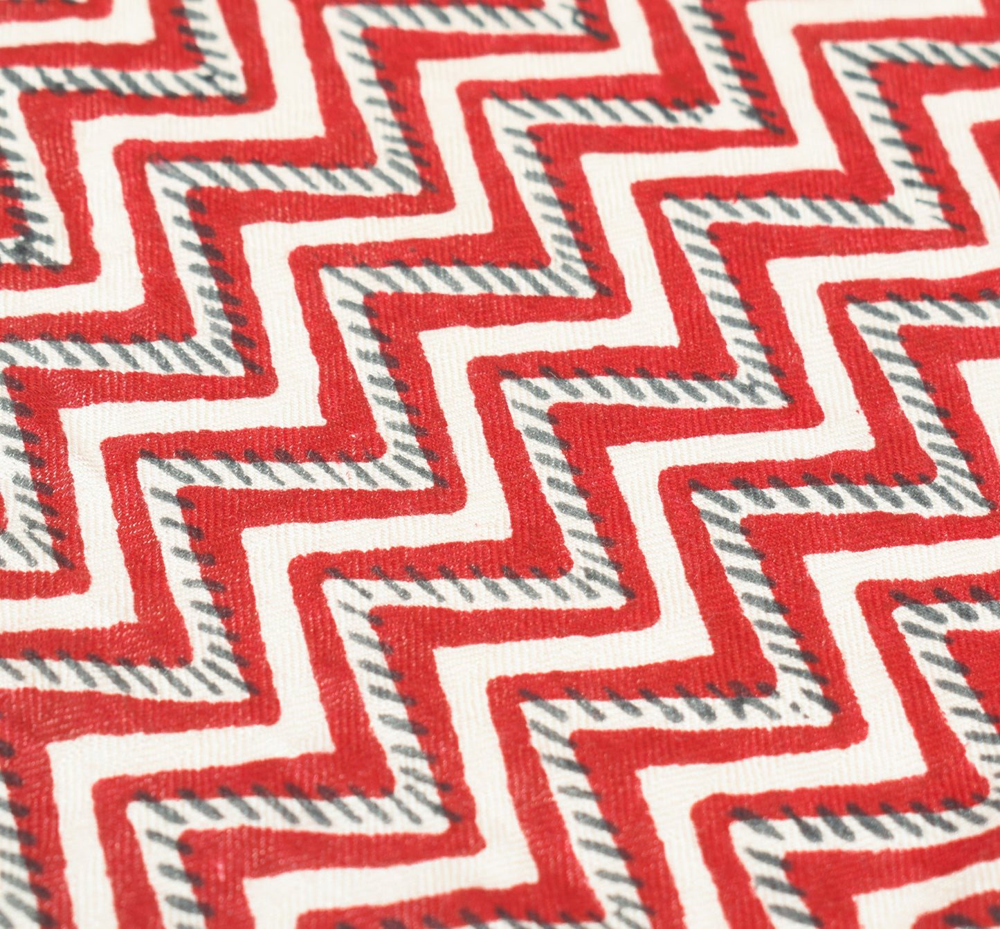 Sushila Vintage Red Cream Dupatta Pure Woolen Hand Printed Zig-Zag Long Stole