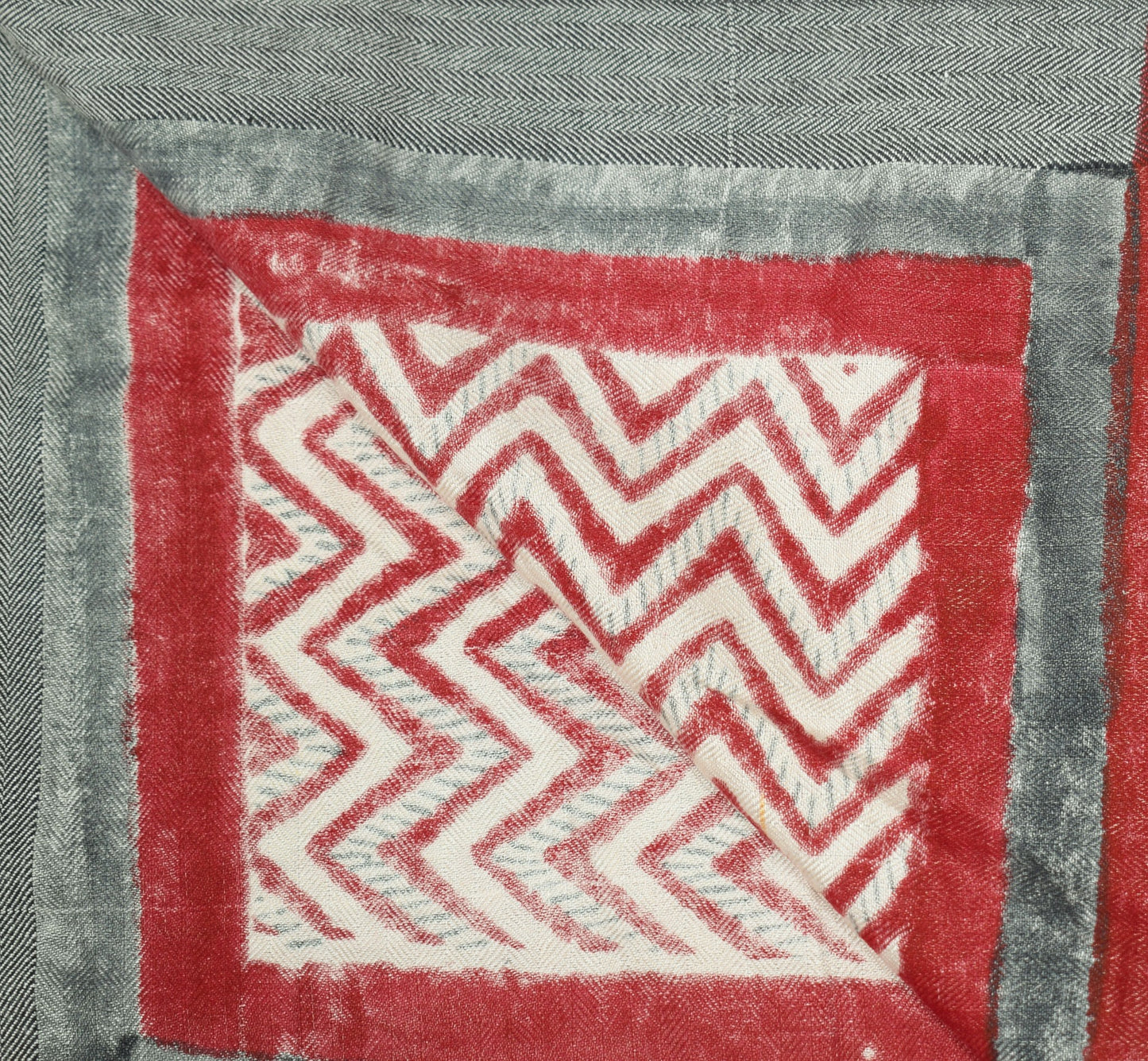 Sushila Vintage Red Cream Dupatta Pure Woolen Hand Printed Zig-Zag Long Stole