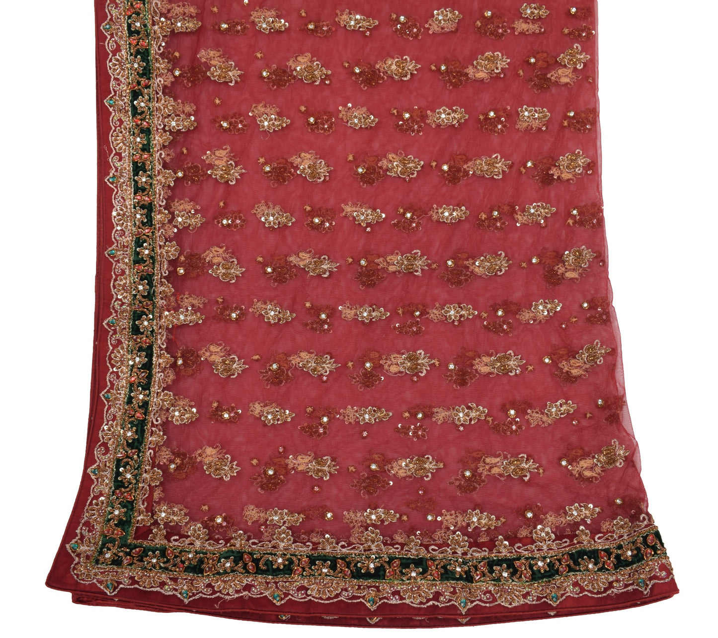 Sushila Vintage Maroon Heavy Dupatta Hand Beaded Zardozi Sequins Net Long Stole