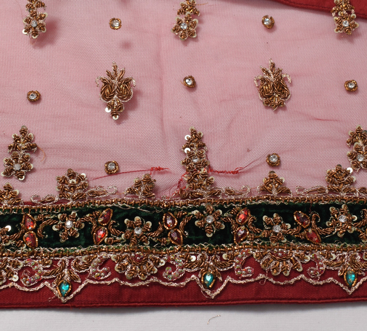 Sushila Vintage Maroon Heavy Dupatta Hand Beaded Zardozi Sequins Net Long Stole