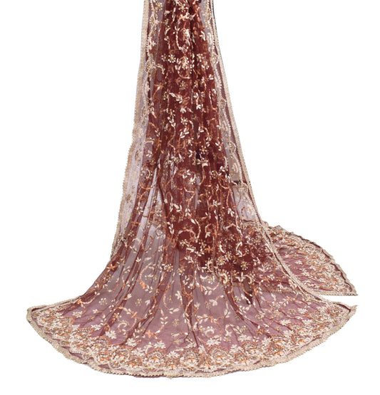 Sushila Vintage Maroon Heavy Net Dupatta Zardozi Sequins Embellish Long Stole
