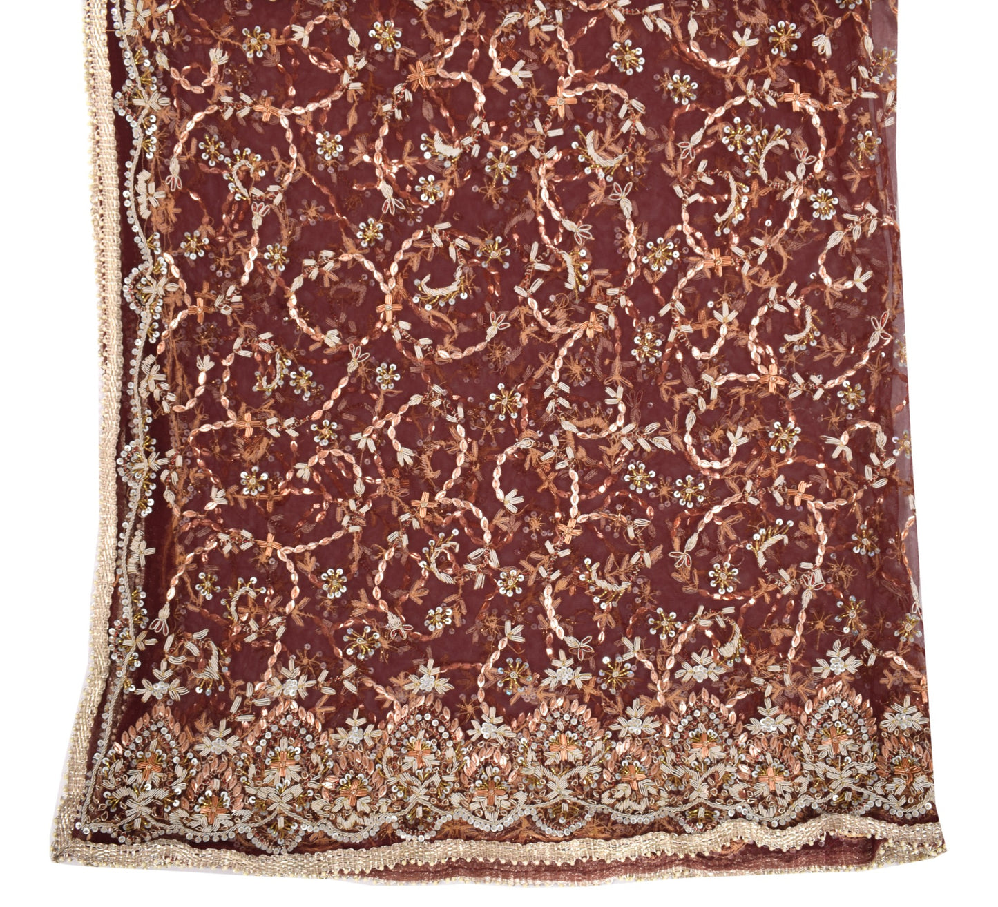 Sushila Vintage Maroon Heavy Net Dupatta Zardozi Sequins Embellish Long Stole
