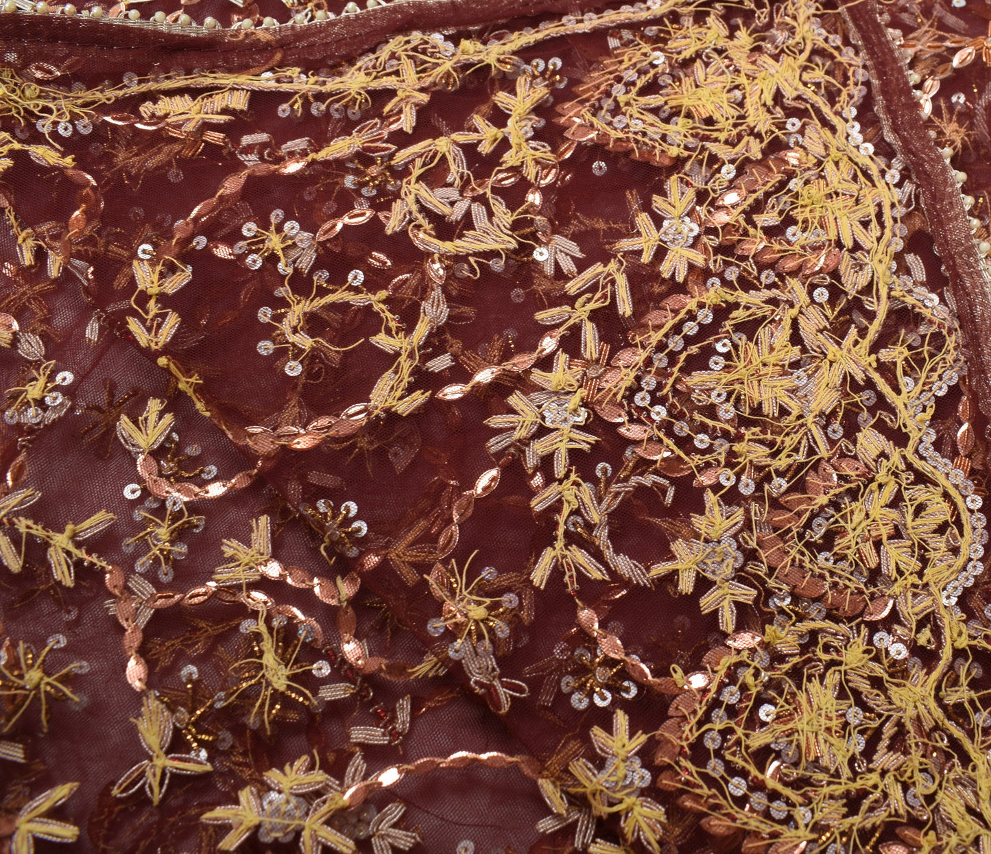 Sushila Vintage Maroon Heavy Net Dupatta Zardozi Sequins Embellish Long Stole