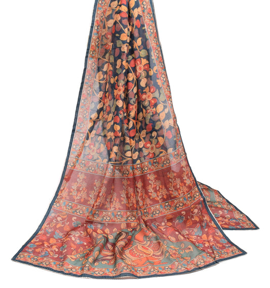 Sushila Vintage Pure Cotton Silk Dupatta Multi-Color Kalamkari Print Long Stole