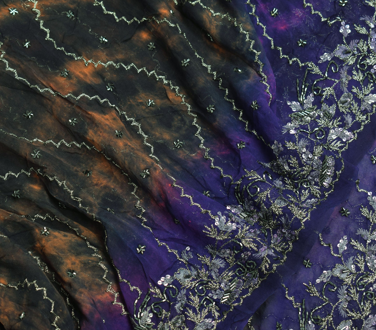 Sushila Vintage Tie-Dye Dupatta Glass Beads Sequins Embellish Georgette Stole