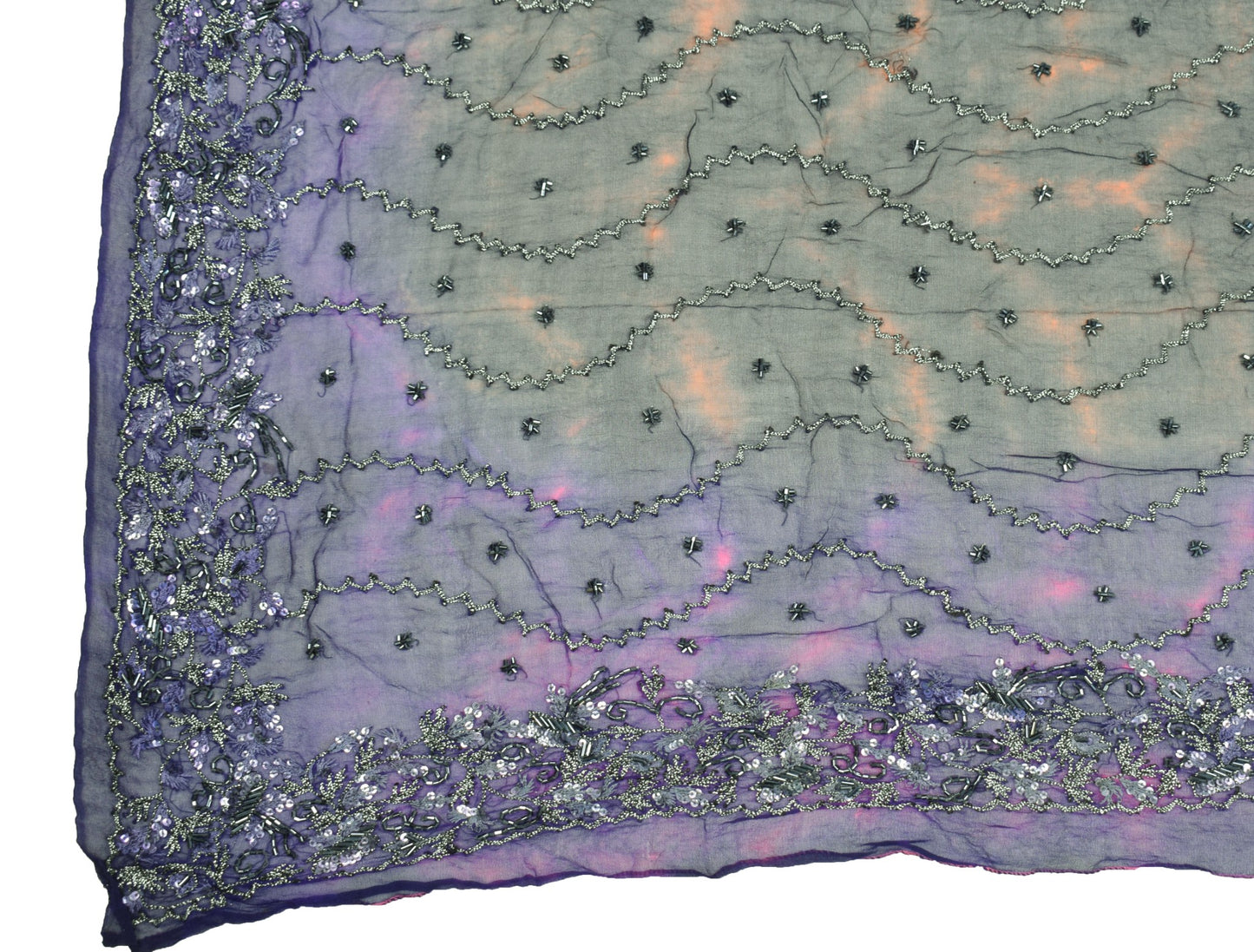 Sushila Vintage Tie-Dye Dupatta Glass Beads Sequins Embellish Georgette Stole