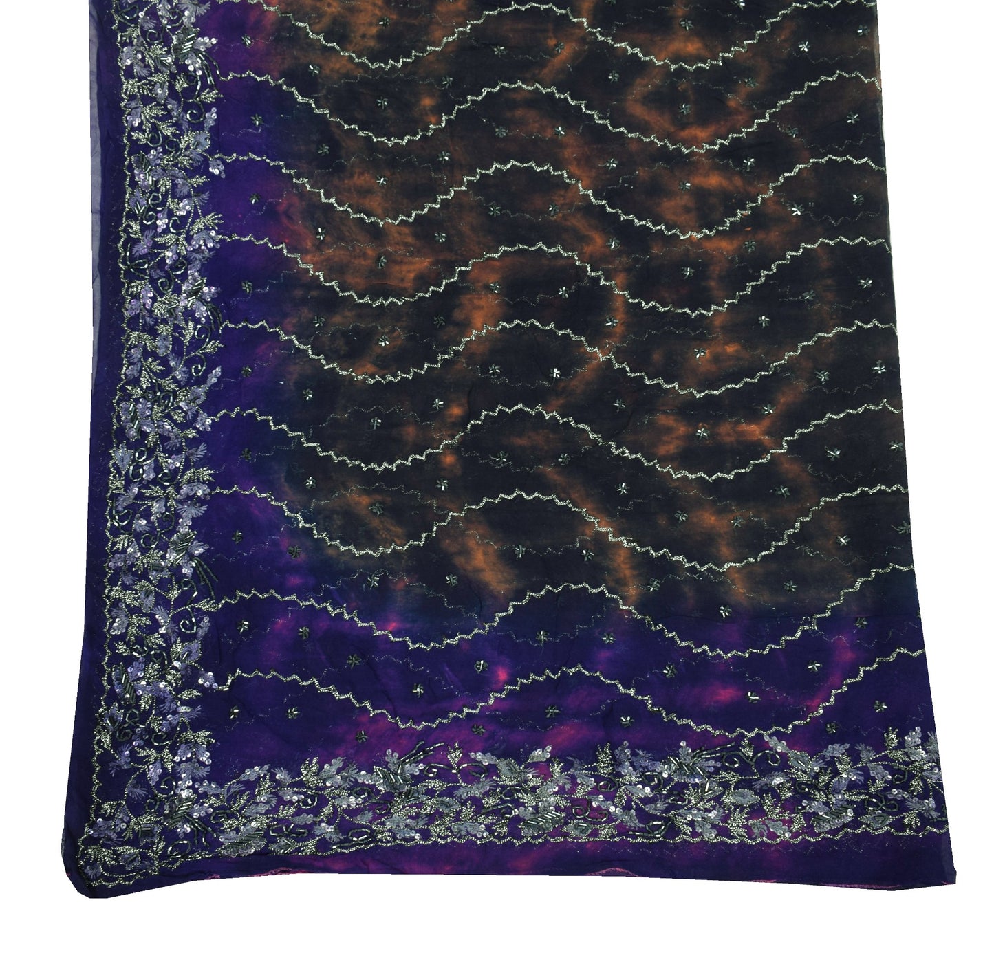 Sushila Vintage Tie-Dye Dupatta Glass Beads Sequins Embellish Georgette Stole