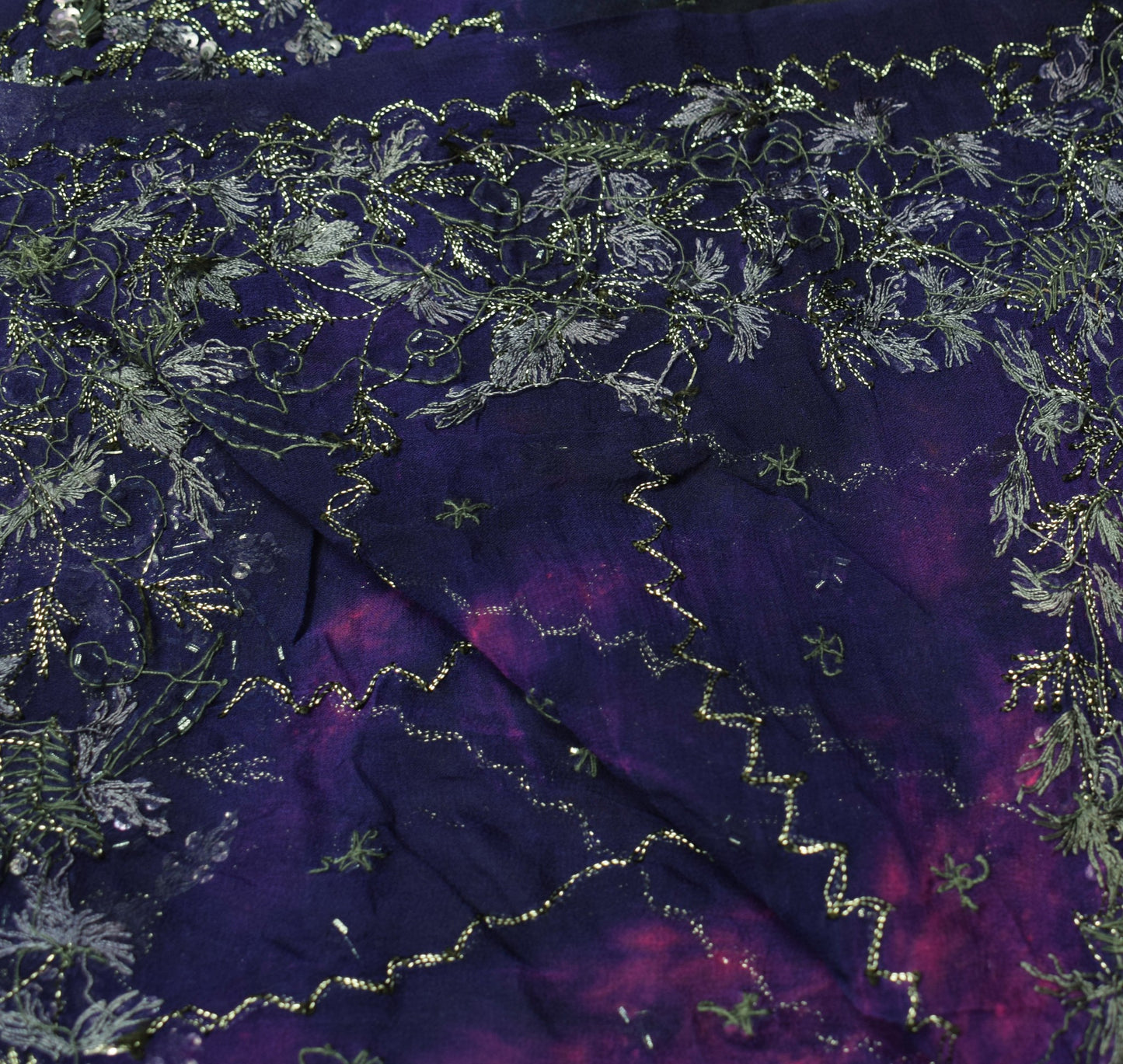 Sushila Vintage Tie-Dye Dupatta Glass Beads Sequins Embellish Georgette Stole