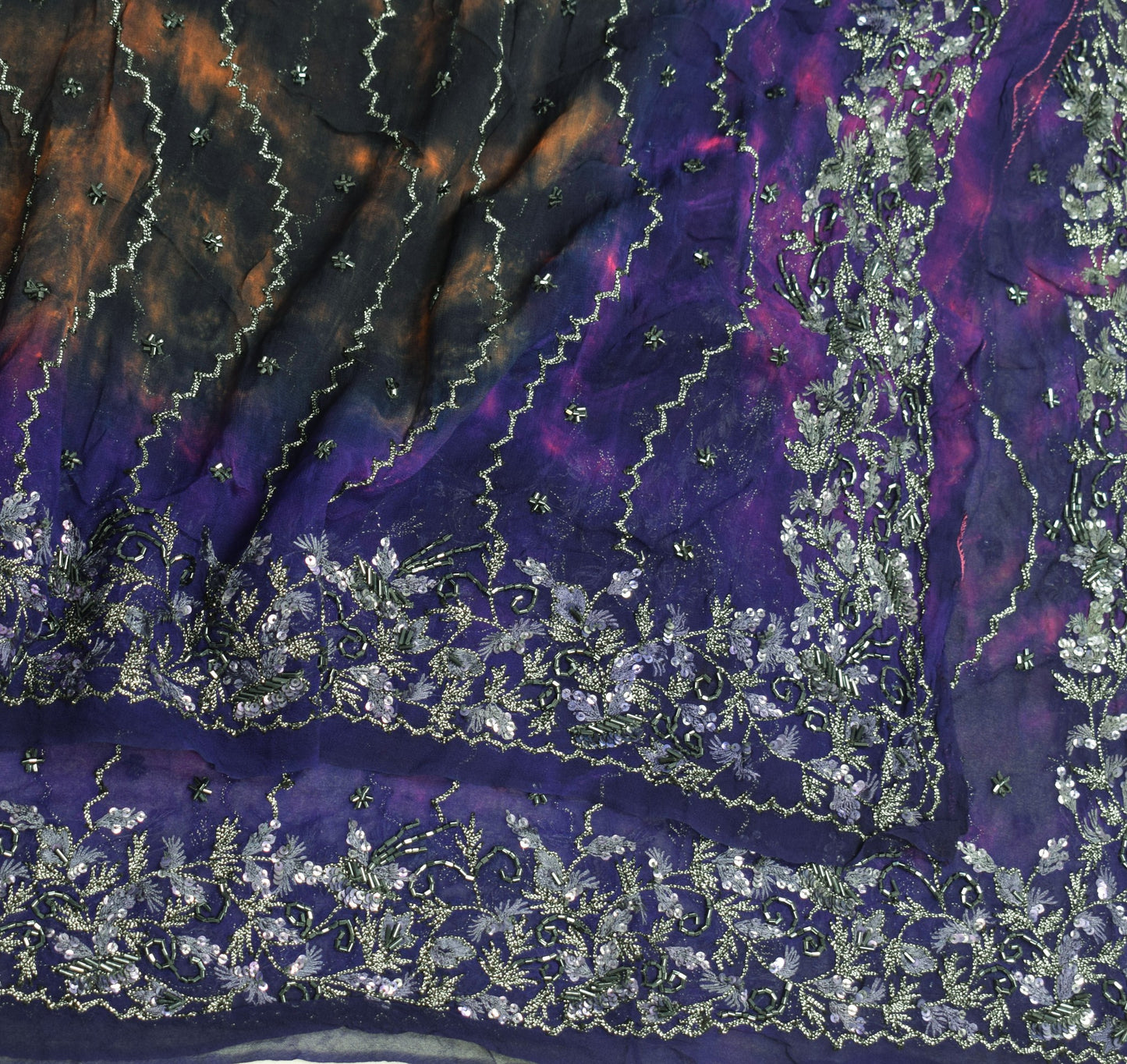 Sushila Vintage Tie-Dye Dupatta Glass Beads Sequins Embellish Georgette Stole