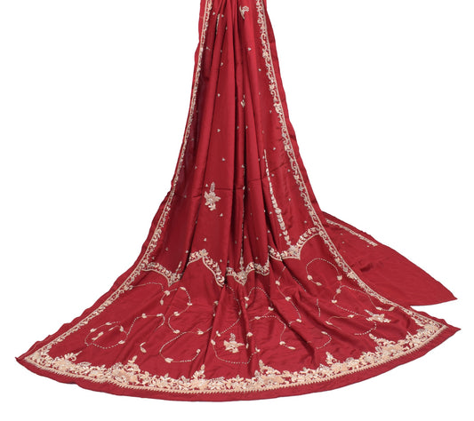 Sushila Vintage Red Wedding Heavy Dupatta Art Crepe Silk Zardozi Work Long Stole