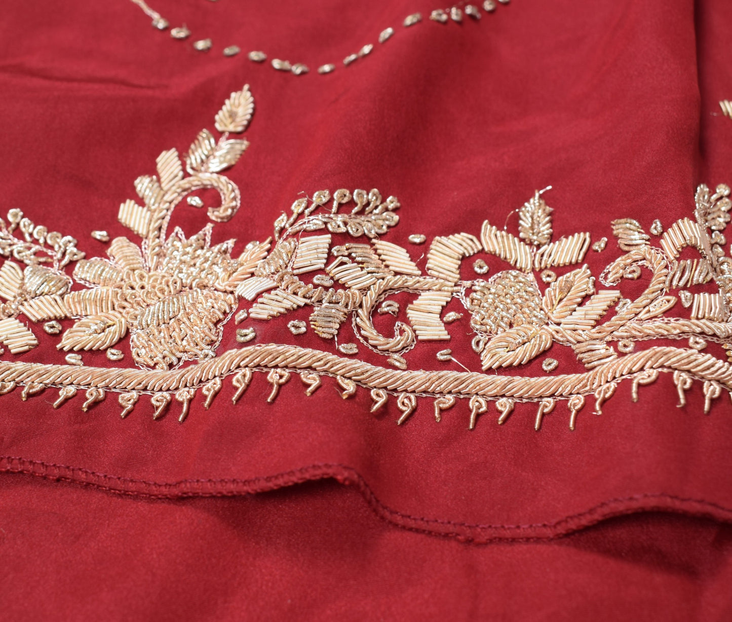 Sushila Vintage Red Wedding Heavy Dupatta Art Crepe Silk Zardozi Work Long Stole