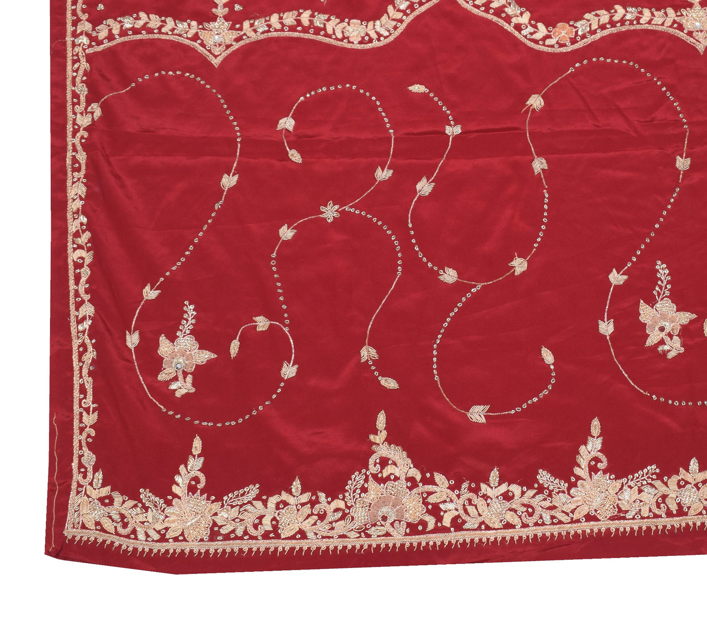 Sushila Vintage Red Wedding Heavy Dupatta Art Crepe Silk Zardozi Work Long Stole