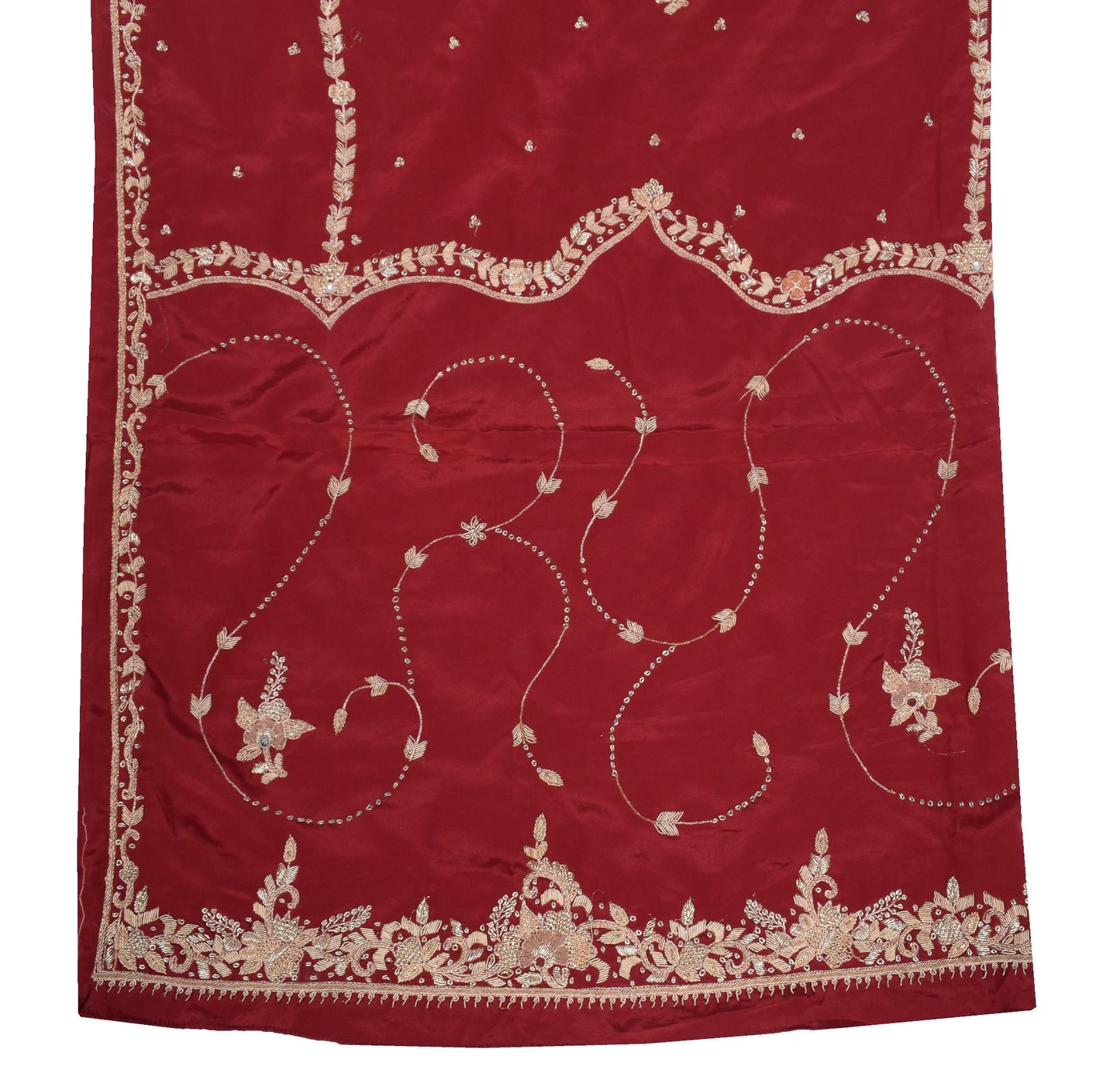 Sushila Vintage Red Wedding Heavy Dupatta Art Crepe Silk Zardozi Work Long Stole