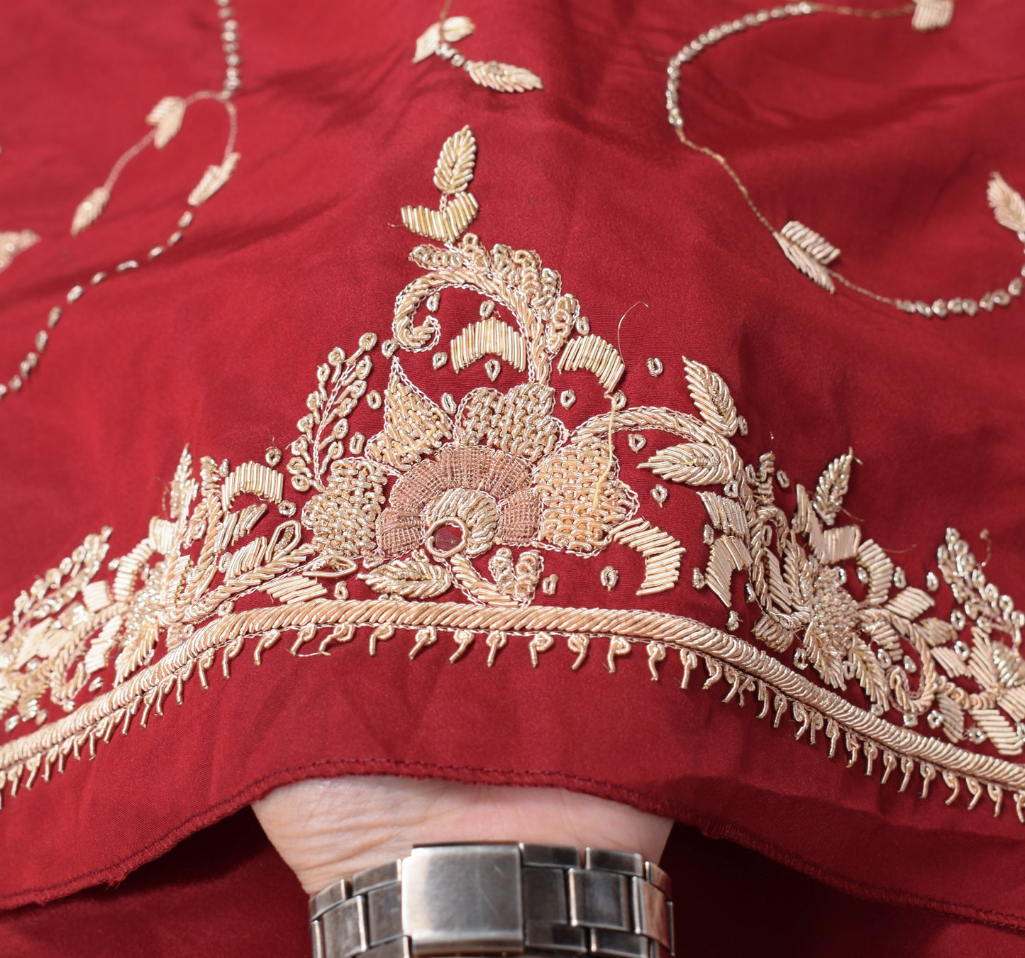 Sushila Vintage Red Wedding Heavy Dupatta Art Crepe Silk Zardozi Work Long Stole