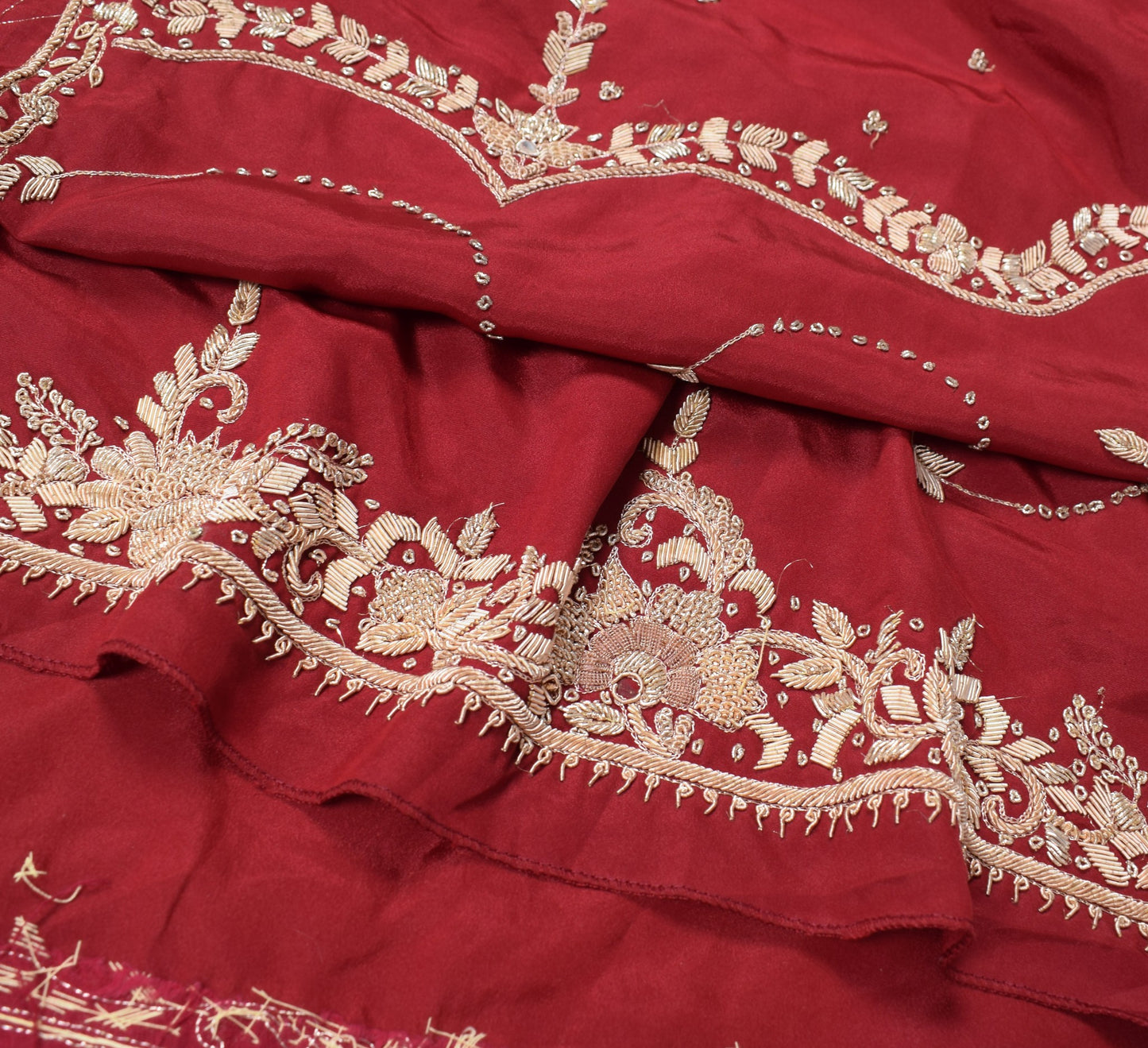 Sushila Vintage Red Wedding Heavy Dupatta Art Crepe Silk Zardozi Work Long Stole