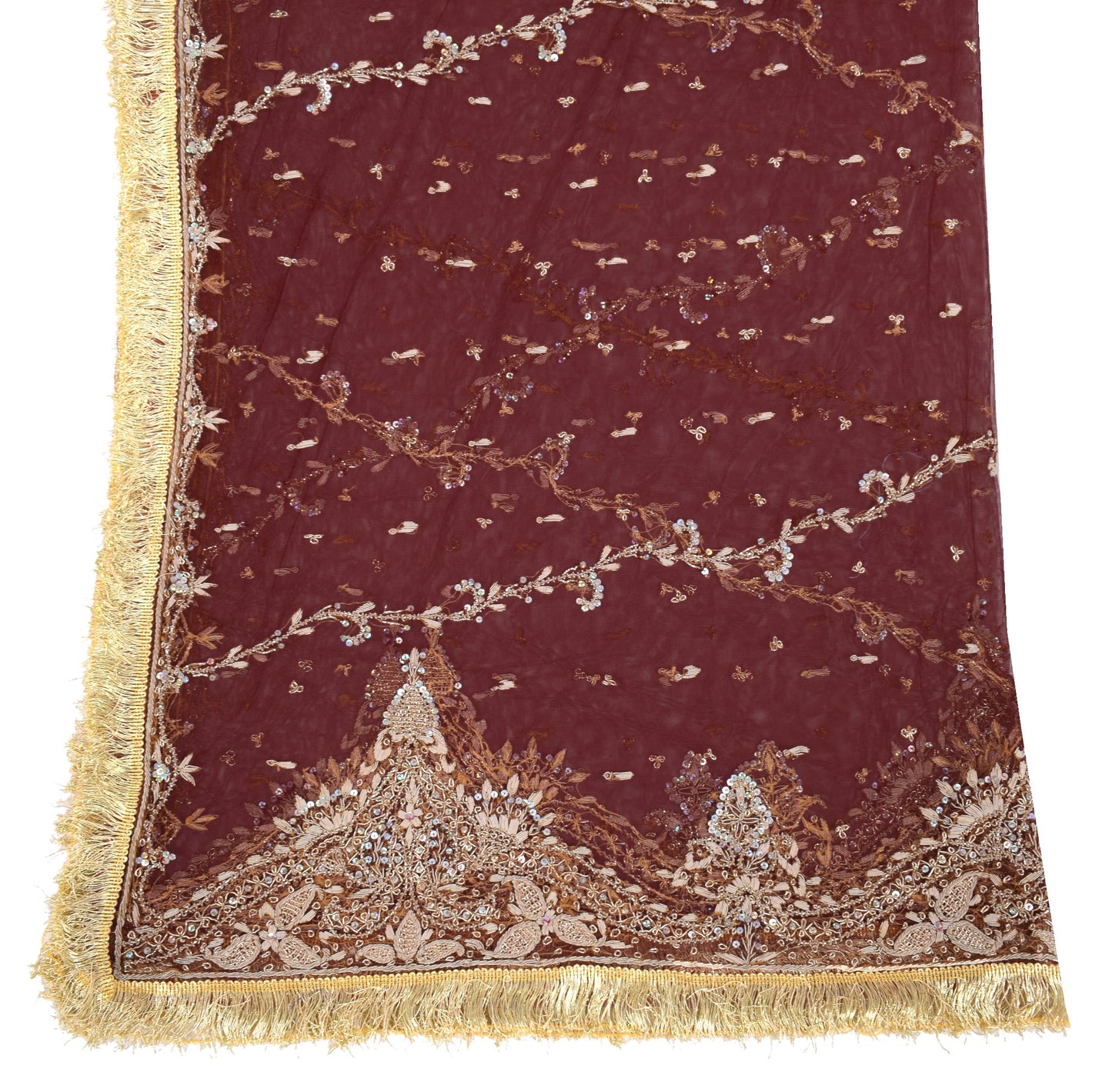 Sushila Vintage Maroon Net Heavy Dupatta Zardozi Work Wedding Nikah Long Stole