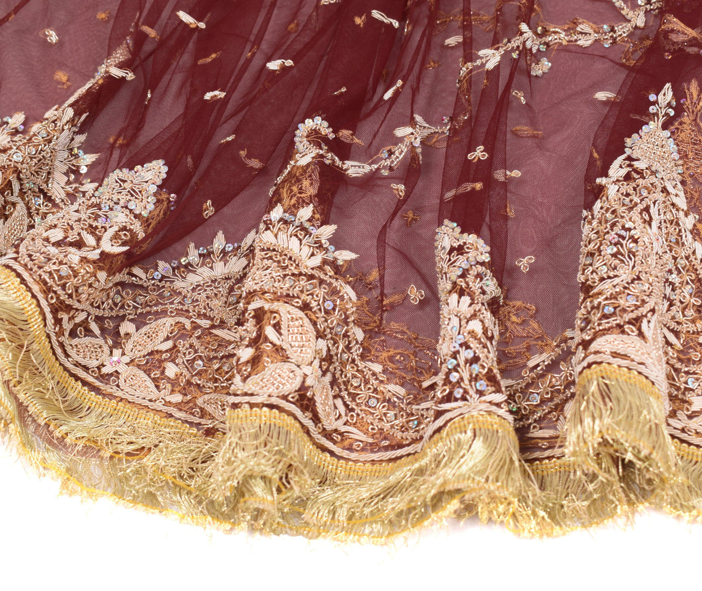 Sushila Vintage Maroon Net Heavy Dupatta Zardozi Work Wedding Nikah Long Stole