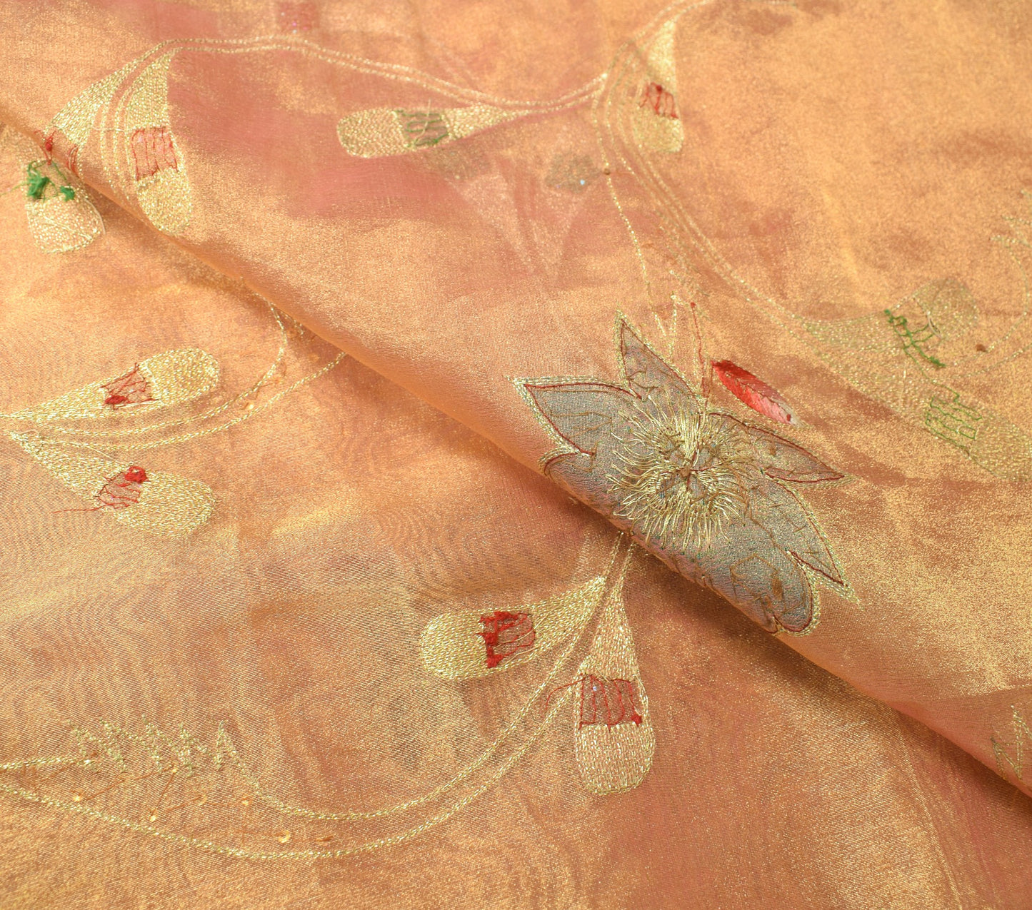 Sushila Vintage Golden Tissue Dupatta Zari Embroidered Wedding Floral LongStole